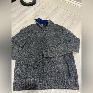 Qi Cashmere Boy’s Gray and Blue Zip Up Sweater